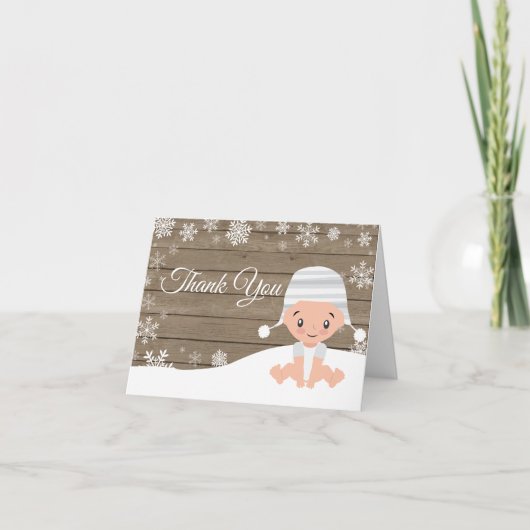Rustic Winter Snowflake Baby Bedankkaart (Voorkant)
