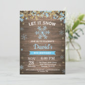 Rustic Winter Snowflake Blue en Gold Boy Birthday Kaart (Staand voorkant)