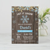 Rustic Winter Snowflake Blue en Gold Boy Birthday Kaart (Staand voorkant)