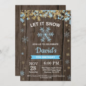 Rustic Winter Snowflake Blue en Gold Boy Birthday Kaart (Voorkant / Achterkant)