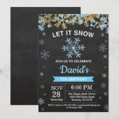 Rustic Winter Snowflake Blue en Gold Boy Birthday Kaart (Voorkant / Achterkant)