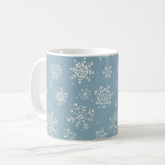 Rustic Winter Snowflake Blue Waterverf Koffiemok (Voorkant links)