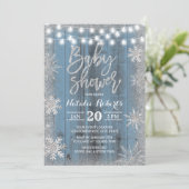 Rustic Winter Snowflake Dusty Blue Baby shower Kaart (Staand voorkant)