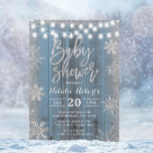 Rustic Winter Snowflake Dusty Blue Baby shower Kaart