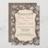 Rustic Winter Snowflake Girl Baby shower Kaart (Voorkant / Achterkant)