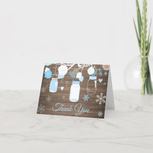 Rustic Winter Snowflake Mason Jar Blue Bedankkaart