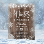 Rustic Winter Snowflake ONEderland 1st Birthday Kaart<br><div class="desc">Rustic Silver Snowflake ONEderland 1st Barn Wood Winter Birthday Party Invitations.</div>