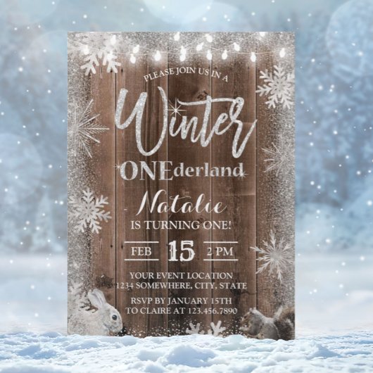 Rustic Winter Snowflake ONEderland 1st Birthday Kaart