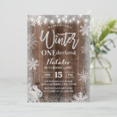 Rustic Winter Snowflake ONEderland Rabbit Birthday Kaart (Staand voorkant)