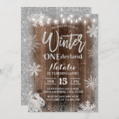 Rustic Winter Snowflake ONEderland Rabbit Birthday Kaart (Voorkant / Achterkant)