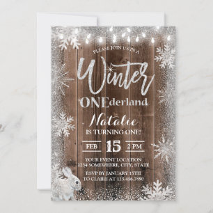 Rustic Winter Snowflake ONEderland Rabbit Birthday Kaart