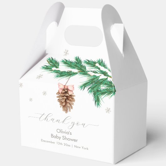 Rustic Winter Snowflake Pine cone Baby Shower Bedankdoosjes (Achterkant)