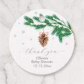 Rustic Winter Snowflake Pine cone Baby Shower Bedankjes Labels (Voorkant)