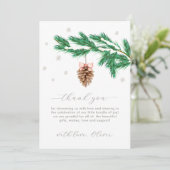 Rustic Winter Snowflake Pine cone Baby Shower  Bedankkaart (Staand voorkant)
