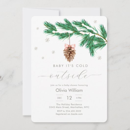 Rustic Winter Snowflake Pine cone Baby Shower Kaart (Voorkant)
