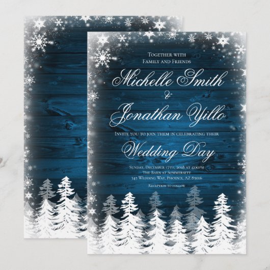 Rustic Winter Snowflake Wedding Kaart (Voorkant / Achterkant)