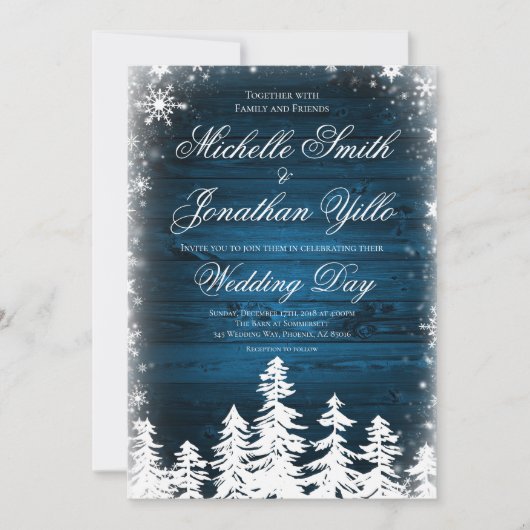 Rustic Winter Snowflake Wedding Kaart (Voorkant)