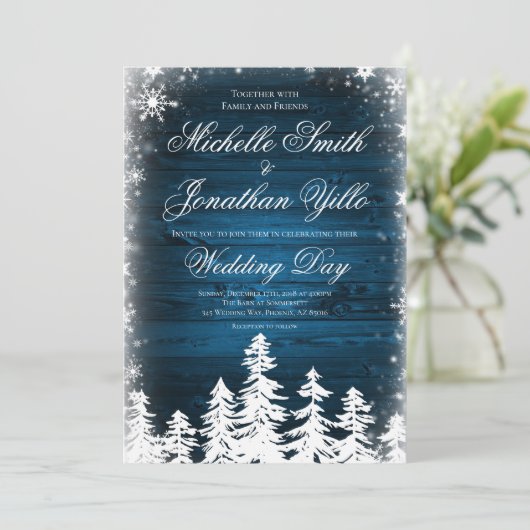 Rustic Winter Snowflake Wedding Kaart (Staand voorkant)