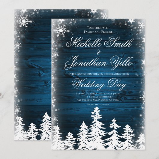 Rustic Winter Snowflake Wedding Kaart (Voorkant / Achterkant)