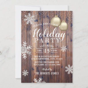 Rustic Winter Snowflakes Holiday Party Kaart