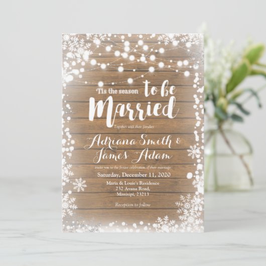 Rustic Winter Snowflakes Holiday Weddenschap Kaart (Staand voorkant)
