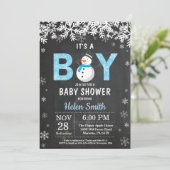 Rustic Winter Snowman Boy Baby shower Uitnodiging (Staand voorkant)