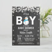 Rustic Winter Snowman Boy Baby shower Uitnodiging (Staand voorkant)