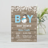 Rustic Winter Snowman Boy Baby shower Uitnodiging (Staand voorkant)
