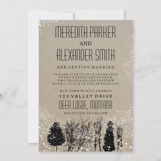RUSTIC WINTER TREE WEDDING INVITATION KAART (Voorkant)
