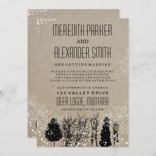 RUSTIC WINTER TREE WEDDING INVITATION KAART (Voorkant / Achterkant)
