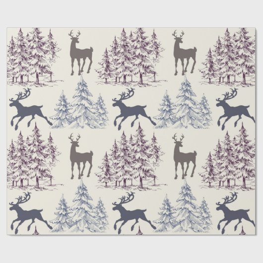 Rustic Winter Trees And Deer Cadeaupapier (Vlak)
