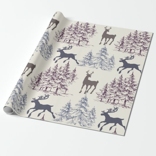 Rustic Winter Trees And Deer Cadeaupapier (Uitgerold)