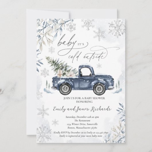 Rustic Winter Truck Snowflake Baby shower Kaart (Voorkant)