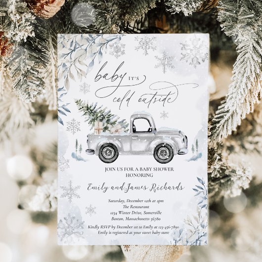 Rustic Winter Truck Snowflake Baby shower Kaart