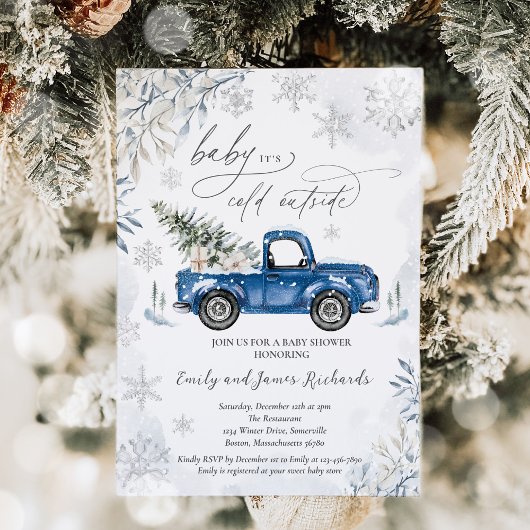 Rustic Winter Truck Snowflake Baby shower Kaart