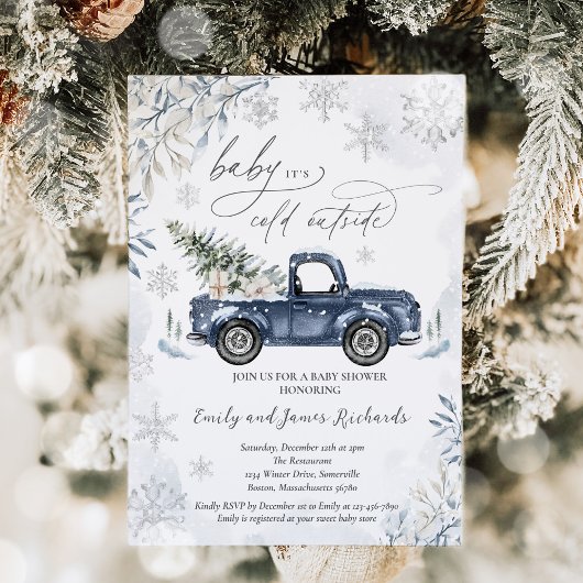 Rustic Winter Truck Snowflake Baby shower Kaart