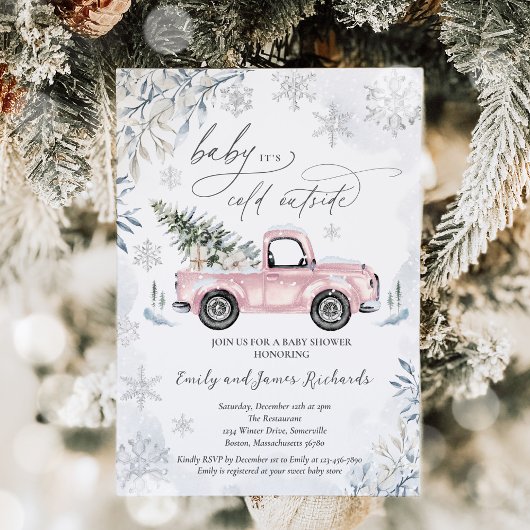 Rustic Winter Truck Snowflake Baby shower Kaart