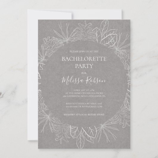 Rustic Winter | Uitnodiging Grijze Bachelorette (Voorkant)
