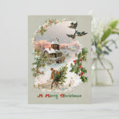 Rustic Winter Village met Holly Feestdagenkaart (Staand voorkant)