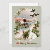 Rustic Winter Village met Holly Feestdagenkaart (Voorkant / Achterkant)