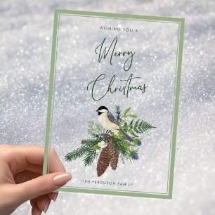 Rustic Winter Vogel & Dennen Spray Foto Kerstmis Acryl Uitnodigingen