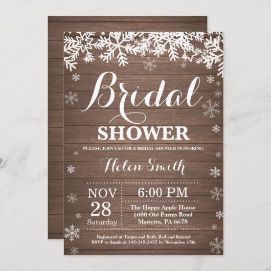 Rustic Winter Vrijgezellenfeest Snowflake Invitati Kaart (Voorkant / Achterkant)