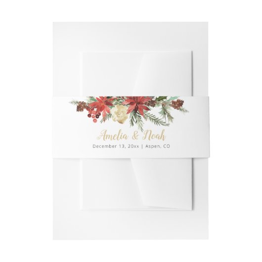 Rustic Winter Wedding Belly Band Evergreen Holly Uitnodigingen Wikkel (Voorkant Voorbeeld)