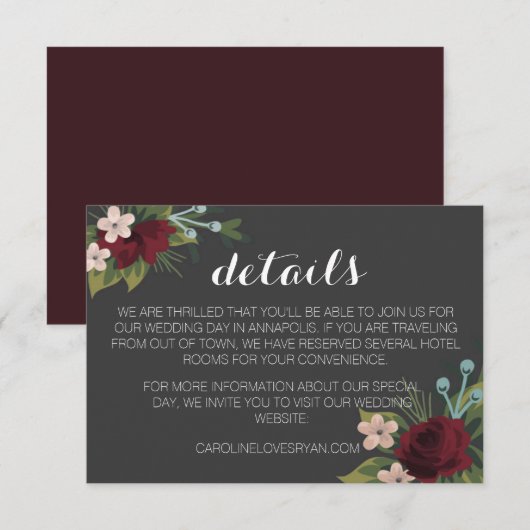 Rustic Winter Wedding Details Card Informatiekaartje (Voorkant / Achterkant)
