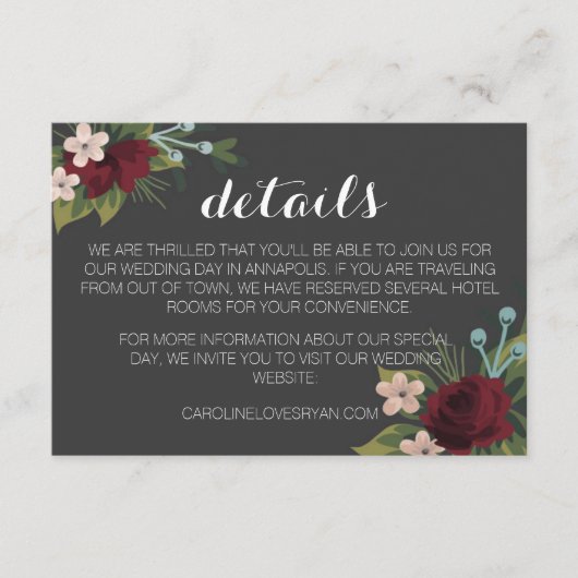 Rustic Winter Wedding Details Card Informatiekaartje (Voorkant)