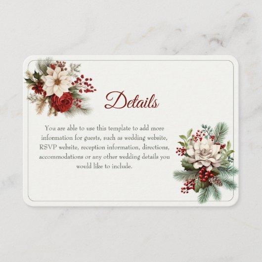 Rustic Winter Wedding Info Details Kaart (Voorkant)