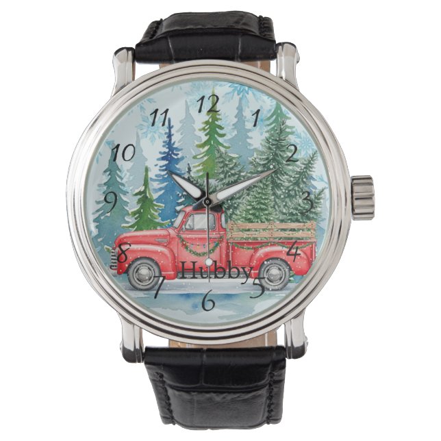 Rustic Winter Wedding Truck Hubby Horloge (Voorkant)
