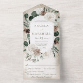 Rustic Winter White Floral Gold Dinner All In One Uitnodiging (Binnen)