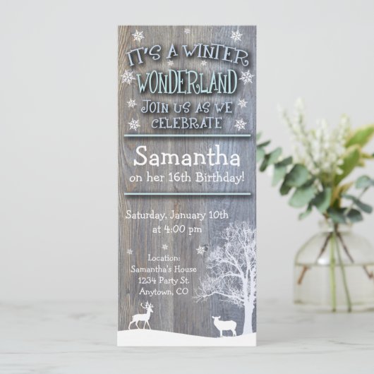 Rustic Winter Wonderland Birthday Uitnodiging (Staand voorkant)