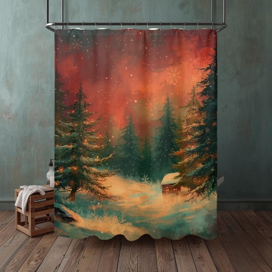 Rustic Winter Wonderland Christmas Shower Curtain Douchegordijn